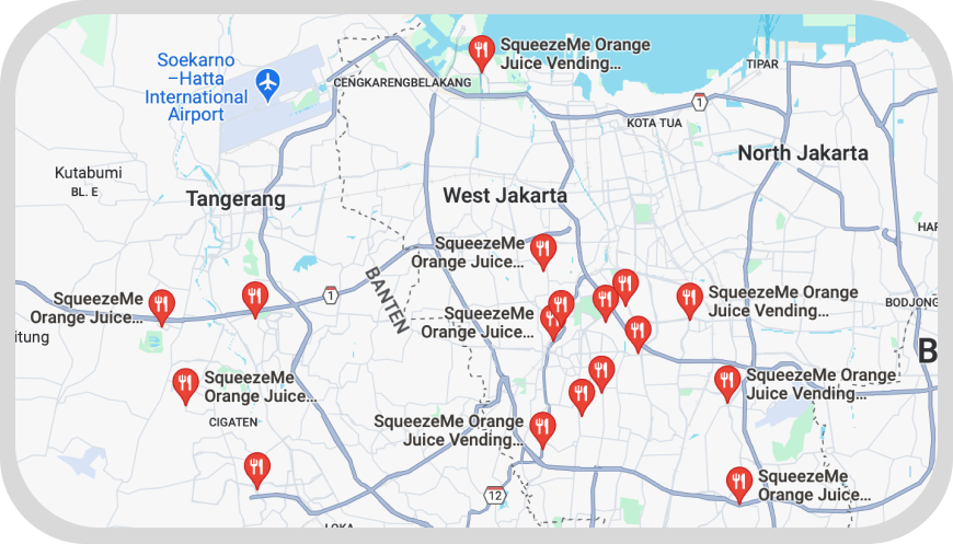 Peta lokasi SqueezeMe vending machine di Jakarta